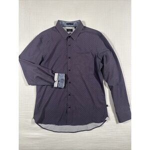7 Diamonds 4 Way Stretch Men Medium Purple AOP Geometric Button Down Long Sleeve